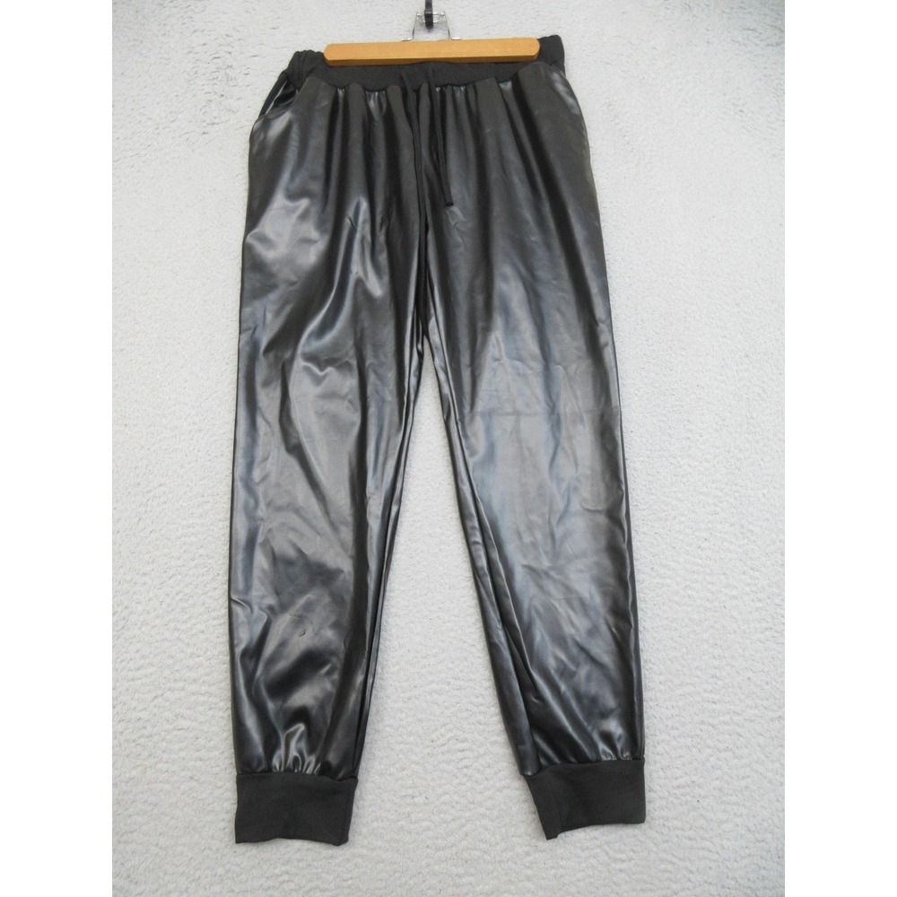 HEIMISH U.S.A. Jogger Pant Women M Black Faux Leather Drawstring Edgy Streetwear